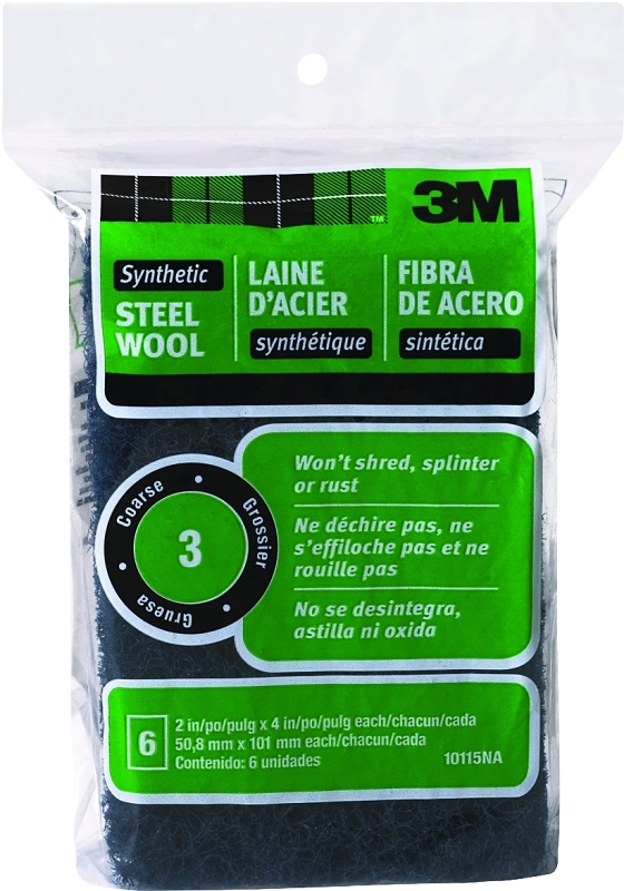 3M 10115NA Wool Pad, 2 in L, 4 in W, 3 Grit, Coarse
