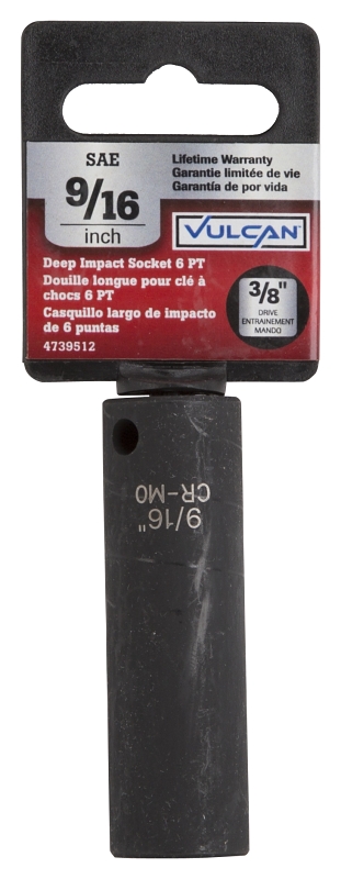 Vulcan MT6580114 Deep Impact Socket, 9/16 in Socket, 3/8 in Drive, Deep Drive, 6-Point, Chrome Molybdenum Steel