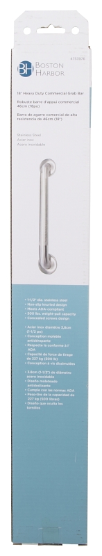 Boston Harbor SG01-01&0418 Grab Bar, 18 in L Bar, Stainless Steel, Wall Mounted Mounting