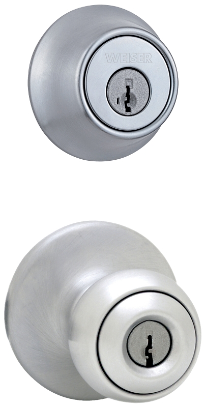 Weiser Yukon x Deadbolt Series 9GACS74510-021 Handleset, Universal, Combo Pack Lock, Traditional Design, Satin Chrome