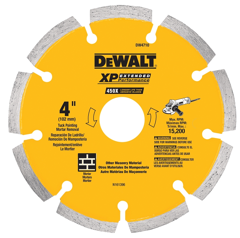 DEWALT Tuckpoint Series DW4710 Saw Blade, 4 in Dia, 7/8 in, 5/8 in, 20 mm Arbor, Cobalt/Diamond Cutting Edge