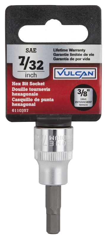 Vulcan 3506005720 Fractional Hex Bit Socket, 7/32 in Tip, 3/8 in Drive, Chrome, 1-7/8 in OAL