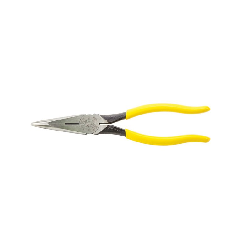 Klein Tools D203-8 Nose Plier, Knurled Jaw, 8-7/16 in OAL, 1-1/4 in Jaw Opening, Yellow Handle, Dipped Handle
