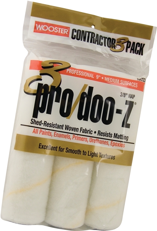 Wooster RR723-9 Roller Cover, White, 3/8 in Thick Nap, 9 in L, 3/PK