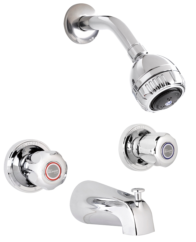 Belanger 3058W Series Bathtub/Shower Faucet, Chrome Plated, 9.5 gpm Tub Flow, Swivel Showerhead, 2.5 gpm Showerhead