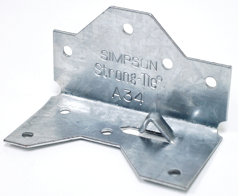Simpson Strong-Tie A34 Framing Angle, 1-7/16 in W, 2-1/2 in D, Steel, Galvanized/Zinc