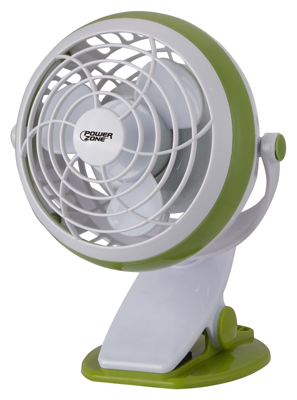 PowerZone QT-U409-D Desk and Clip-On Fan, 5 VDC, 4 in Dia Blade, 3-Blade, 1-Speed, 48 in L Cord