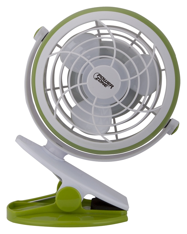 PowerZone QT-U409-D Desk and Clip-On Fan, 5 VDC, 4 in Dia Blade, 3-Blade, 1-Speed, 48 in L Cord