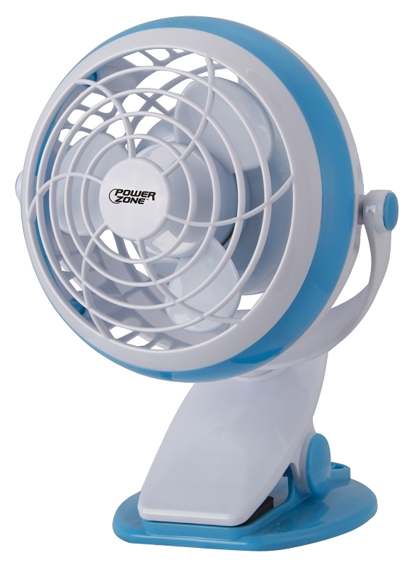 PowerZone QT-U409-D Desk and Clip-On Fan, 5 VDC, 4 in Dia Blade, 3-Blade, 1-Speed, 48 in L Cord