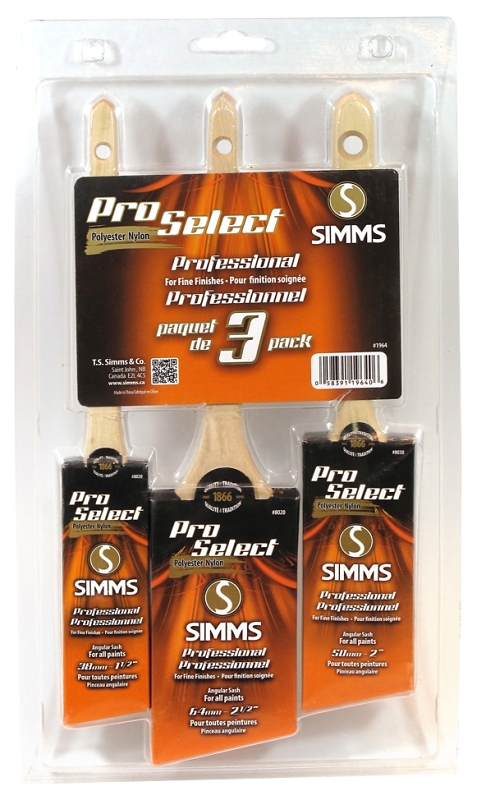 Simms 1964 Paint Brush Set, Angular Sash, 3-Brush