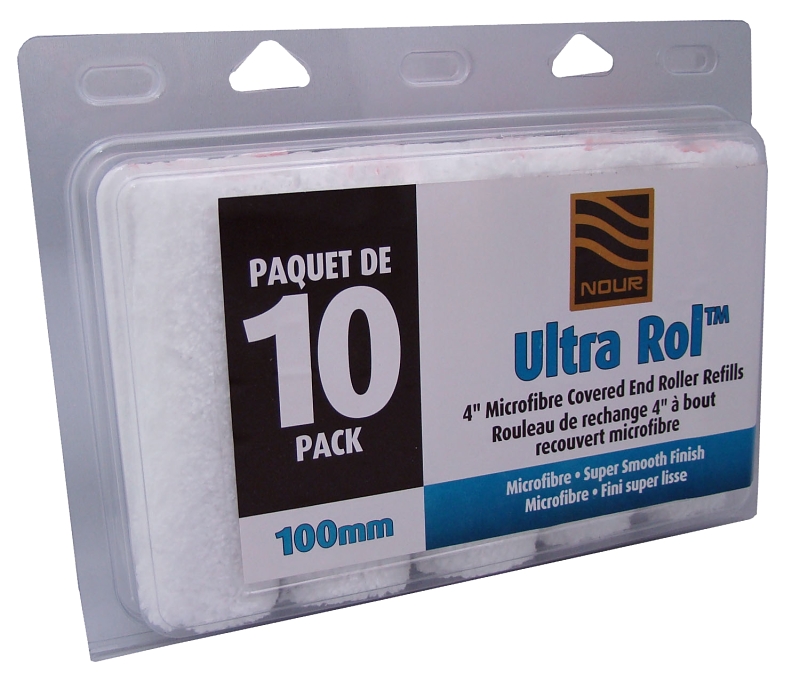Nour Z 4UMF10-10 Roller Refill, 3/8 in Thick Nap, 4 in L, Microfiber Cloth Cover, 10/PK
