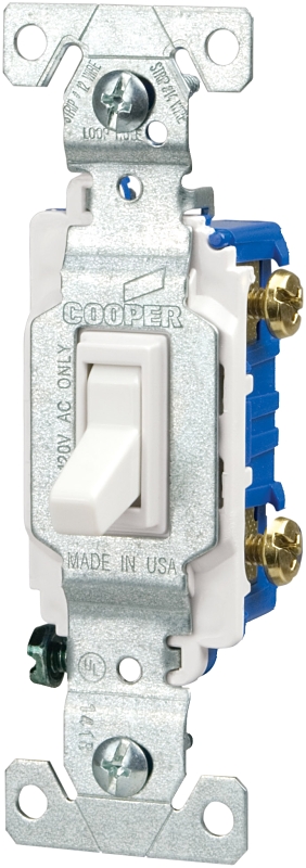 Eaton Wiring Devices 1301-7LTWBOX Toggle Switch, 15 A, 120 VAC, Screw Terminal, Polycarbonate Housing Material