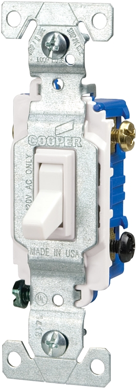 Eaton Wiring Devices 1303-7LTW-SP Toggle Switch, 15 A, 120 VAC, 3 -Position, Screw Terminal, White
