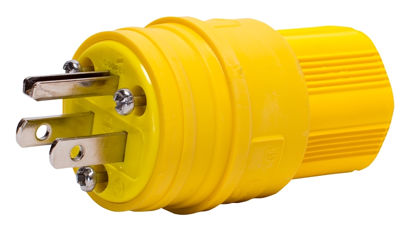 Eaton Cooper Wiring 14W47 Electrical Plug, 2 -Pole, 15 A, 125 V, IP66, NEMA: NEMA 5-15, Yellow