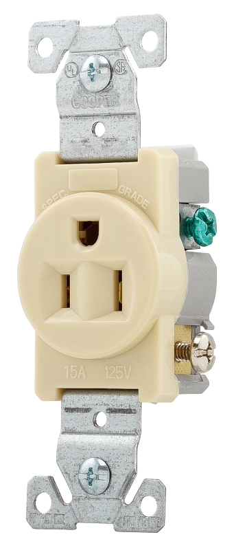 Eaton Wiring Devices 817V-BOX Single Receptacle, 2 -Pole, 125 V, 15 A, Side Wiring, NEMA: NEMA 5-15R, Ivory