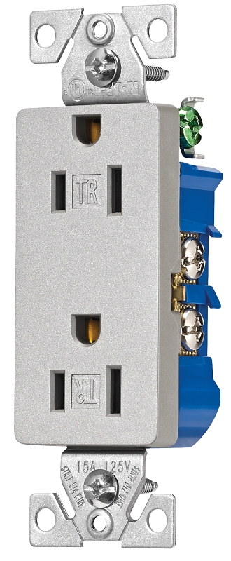 Eaton Wiring Devices TR1107SG-SP-L Duplex Receptacle, 2 -Pole, 15 A, 125 V, Push-in, Side Wiring, NEMA: 5-15R