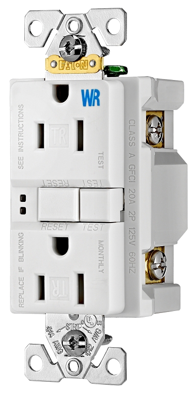 Eaton Wiring Devices TWRSGF15W GFCI Duplex Receptacle, 2 -Pole, 15 A, 125 V, Back, Side Wiring, NEMA: 5-15R, White