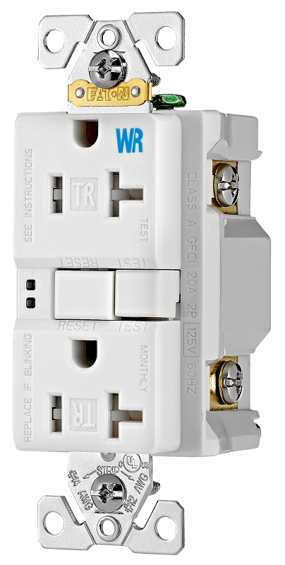 Eaton Wiring Devices TWRSGF20W GFCI Duplex Receptacle, 2 -Pole, 20 A, 125 V, Back, Side Wiring, NEMA: 5-20R, White