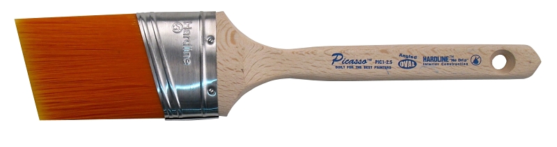 Proform Picasso PIC1-2.5 Paint Brush, Beechwood Handle, 2-1/2 in W, Angled Oval Brush, PBT Bristle, Standard Handle