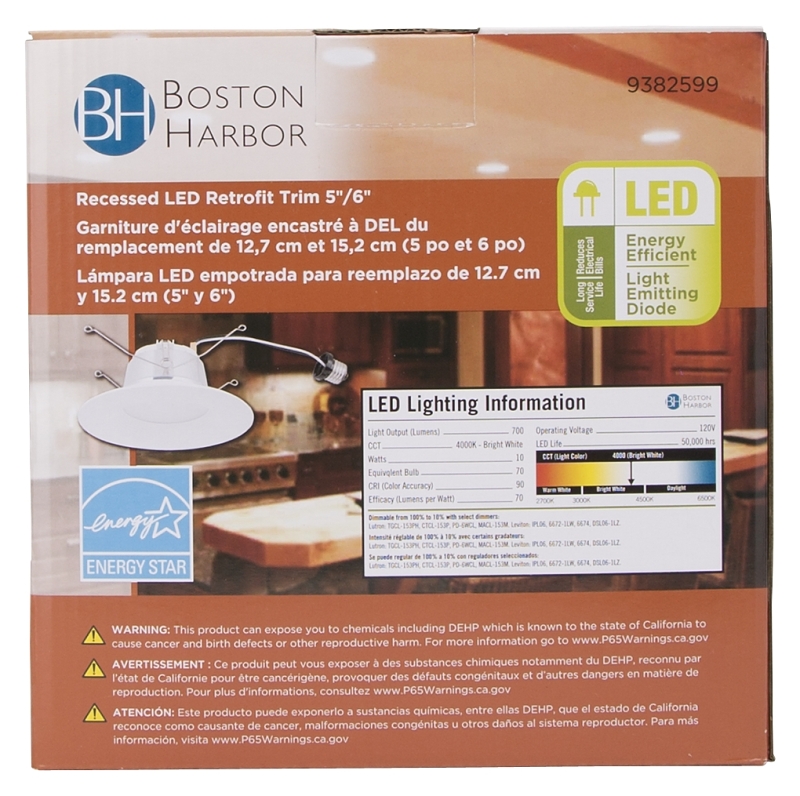 Boston Harbor DL6-096-5K Retrofit Trim, Recessed Lighting Kits, Plastic, Bright White, White, 1-Piece