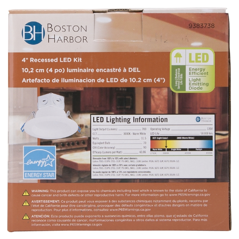 Boston Harbor DL4-051-3K Recessed LED Kit, Steel & Aluminum, White, 1-Piece