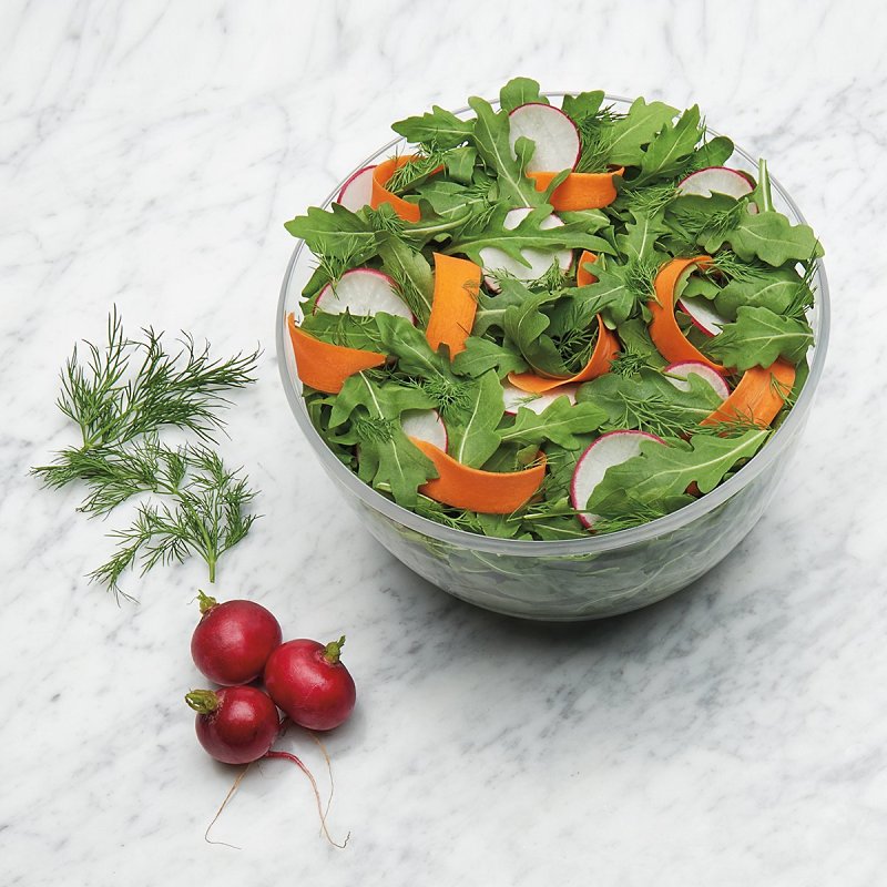 Good Grips 1045409 Salad and Herb Spinner, 2.44 qt Basket, 3.03 qt Bowl Capacity, 8 in Dia, 7 in H, Clear