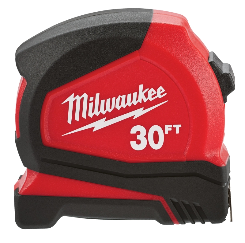 Milwaukee 48-22-6630 Tape Measure, 30 ft L Blade, 1.65 in W Blade, Steel Blade, ABS Case, Black/Red Case