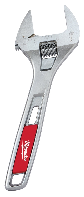 Milwaukee 48-22-7508 Adjustable Wrench, 8 in OAL, 1-1/2 in Jaw, Steel, Chrome, Ergonomic Handle