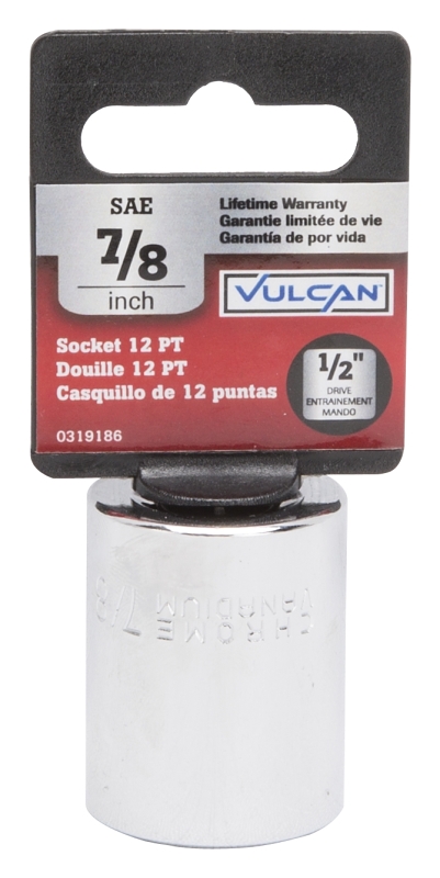 Vulcan MT6517445 Drive Socket, 7/8 in Socket, 1/2 in Drive, 12-Point, Chrome Vanadium Steel, Chrome