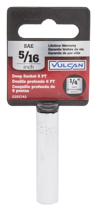 Vulcan MT6486088 Drive Socket, 5/16 in Socket, 1/4 in Drive, 6-Point, Chrome Vanadium Steel, Chrome