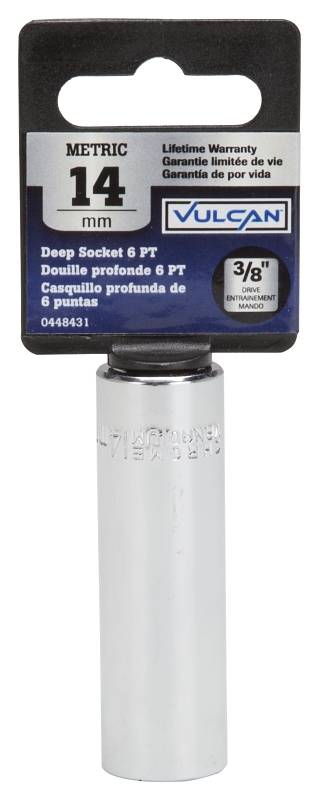 Vulcan MT6505887 Drive Socket, 14 mm Socket, 3/8 in Drive, 6-Point, Chrome Vanadium Steel, Chrome
