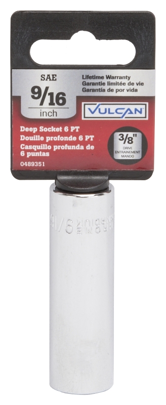 Vulcan MT6495725 Drive Socket, 9/16 in Socket, 3/8 in Drive, 6-Point, Chrome Vanadium Steel, Chrome