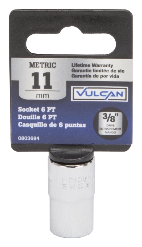Vulcan MT6499149 Drive Socket, 11 mm Socket, 3/8 in Drive, 6-Point, Chrome Vanadium Steel, Chrome