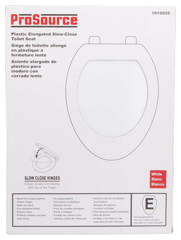 ProSource Q-019-WH Toilet Seat, Elongated, Polypropylene, White, Plastic Hinge