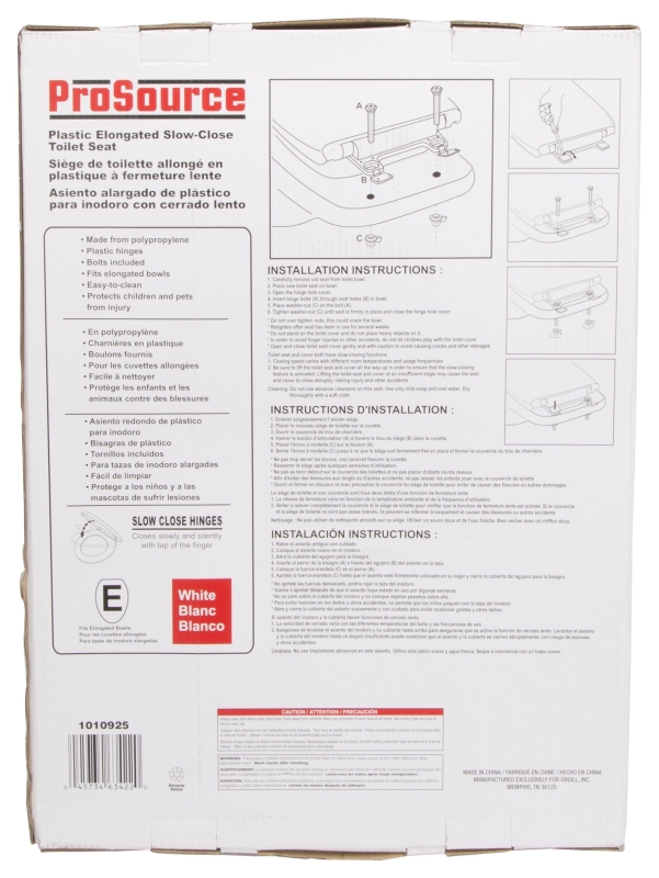 ProSource Q-019-WH Toilet Seat, Elongated, Polypropylene, White, Plastic Hinge