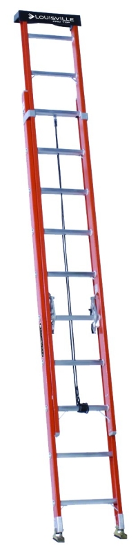 Louisville L-3022-20PT Extension Ladder, 240 in H Reach, 300 lb, 1-1/2 in D Step, Fiberglass, Orange