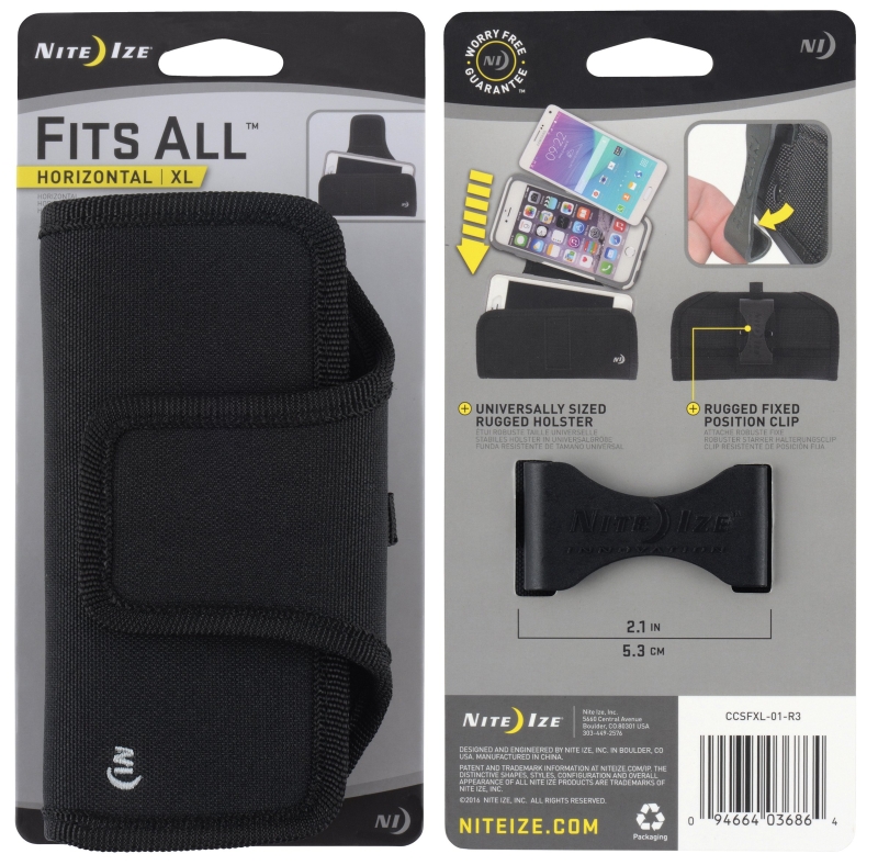 Nite Ize Fits All CCSFXL-01-R3 Cell Phone Case, 6-3/16 in L, Polyester, Black