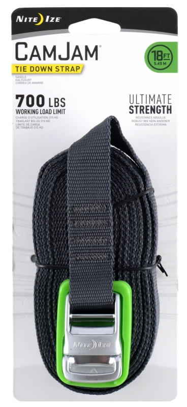 Nite Ize CJWR18-09-R6 Tie-Down Strap, 1 in W, 18 ft L, Polypropylene, Black/Lime, 700 lb