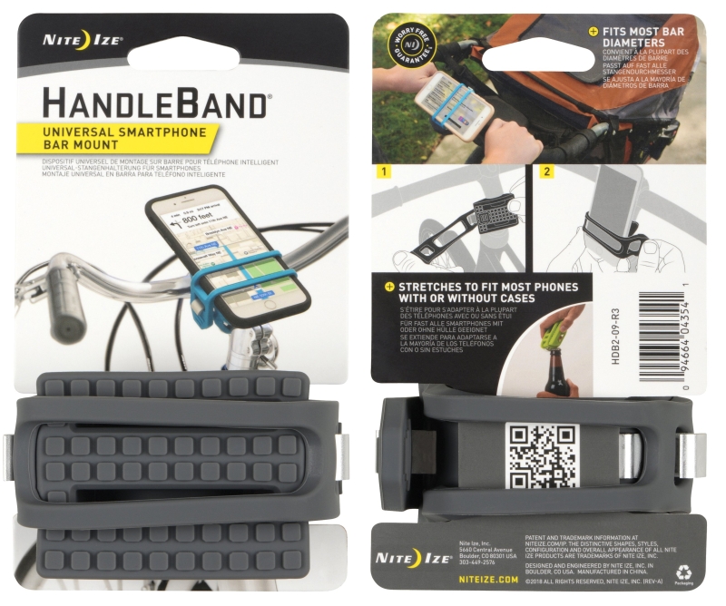 Nite Ize HandleBand HDB2-09-R3 Smart Phone-Mount, Silicone, Charcoal, Bar Mounting