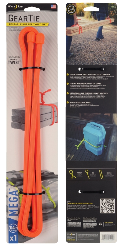 Gear Tie Mega GTM64-31-R3 Twist Tie, Rubber, Bright Orange, 64 in L