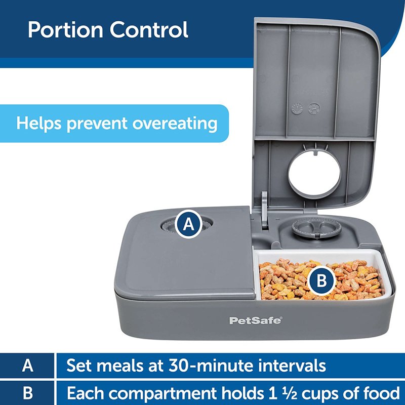 PetSafe PFD00-17004 Automatic Two Meal Pet Feeder, One-Size, 2-Compartment, Plastic, Gray