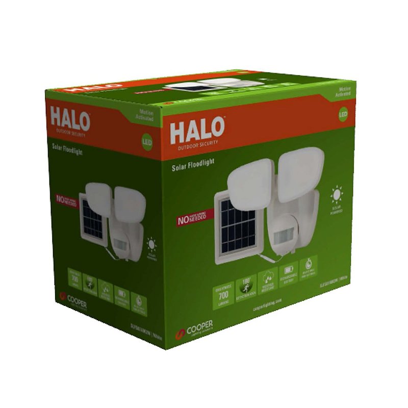 Halo SLFS07AM2W Motion Solar Security Light, 50 W, 2-Lamp, LED Lamp, Bright White Light, 700 Lumens