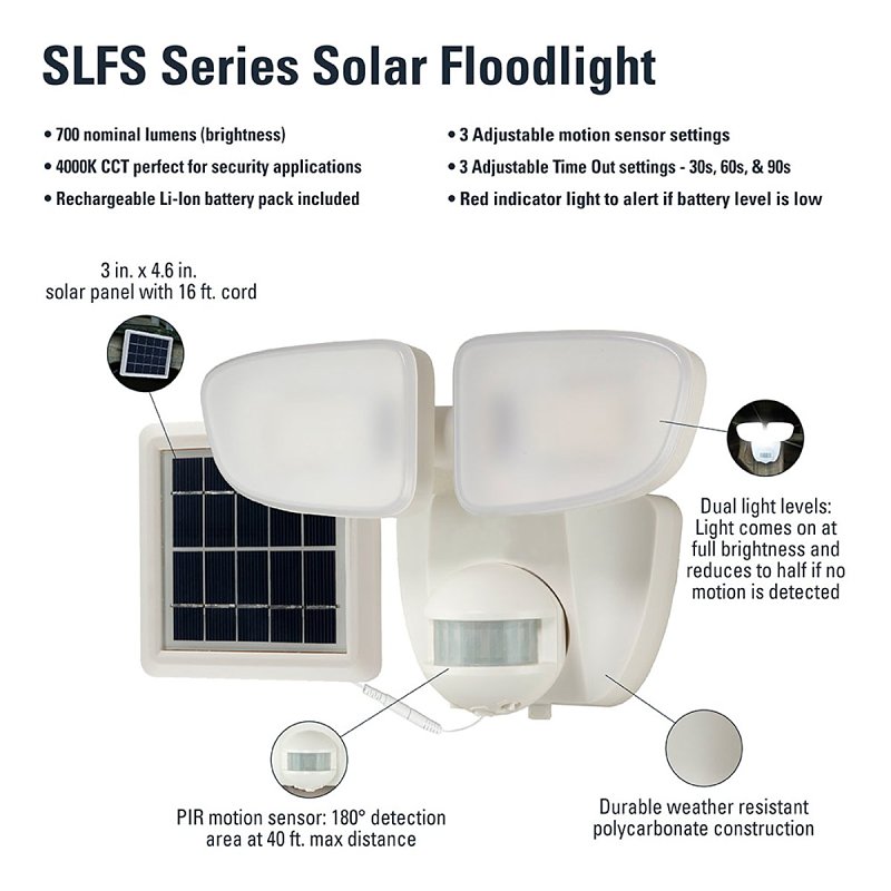 Halo SLFS07AM2W Motion Solar Security Light, 50 W, 2-Lamp, LED Lamp, Bright White Light, 700 Lumens