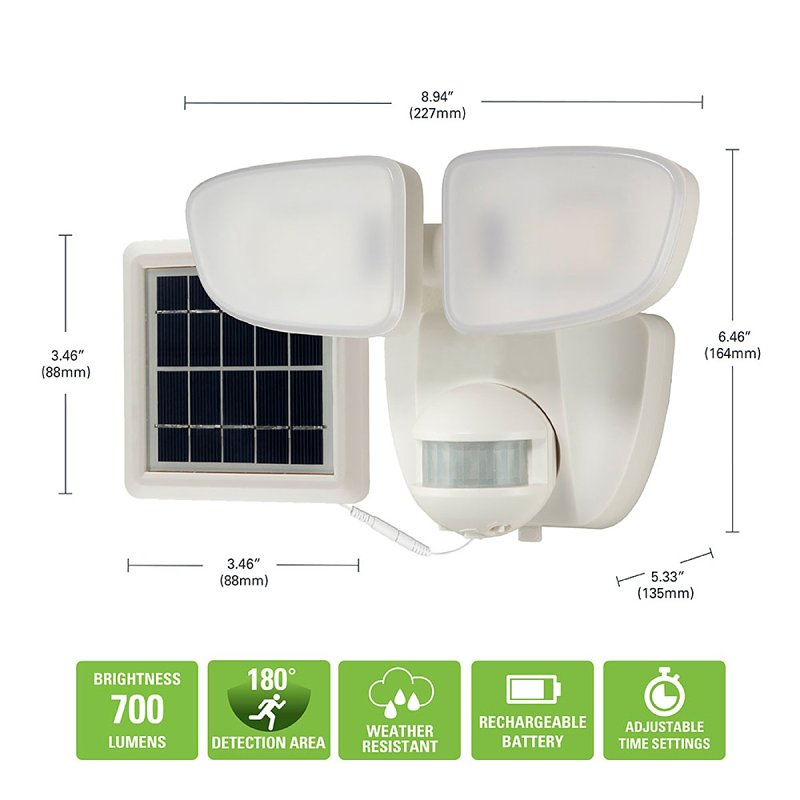 Halo SLFS07AM2W Motion Solar Security Light, 50 W, 2-Lamp, LED Lamp, Bright White Light, 700 Lumens