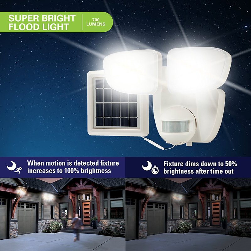 Halo SLFS07AM2W Motion Solar Security Light, 50 W, 2-Lamp, LED Lamp, Bright White Light, 700 Lumens