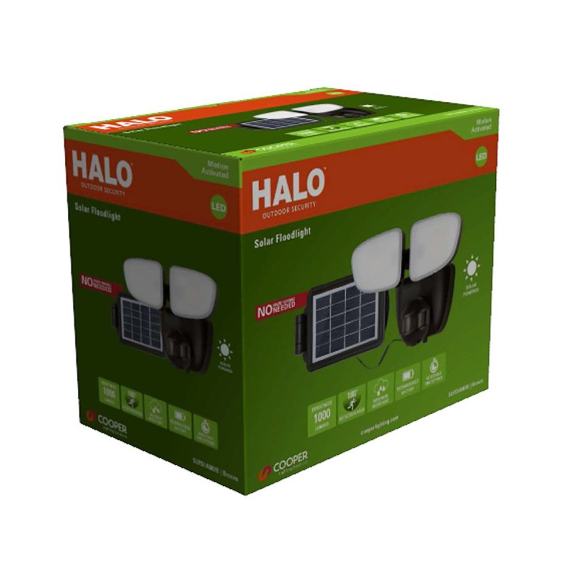 Halo SLFS1AM2B Motion Solar Security Light, 70 W, 2-Lamp, LED Lamp, Bright White Light, 1000 Lumens