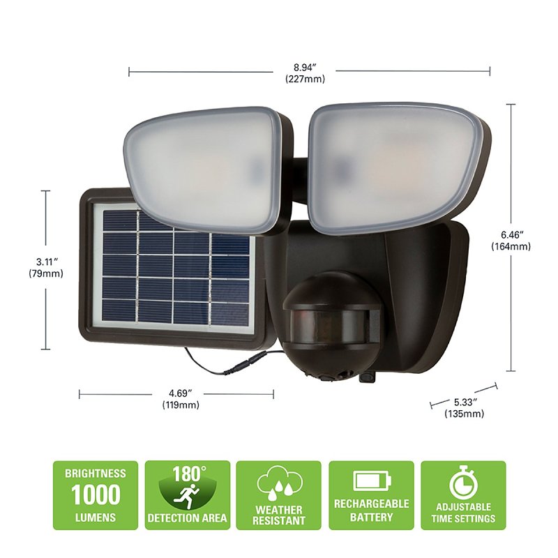 Halo SLFS1AM2B Motion Solar Security Light, 70 W, 2-Lamp, LED Lamp, Bright White Light, 1000 Lumens