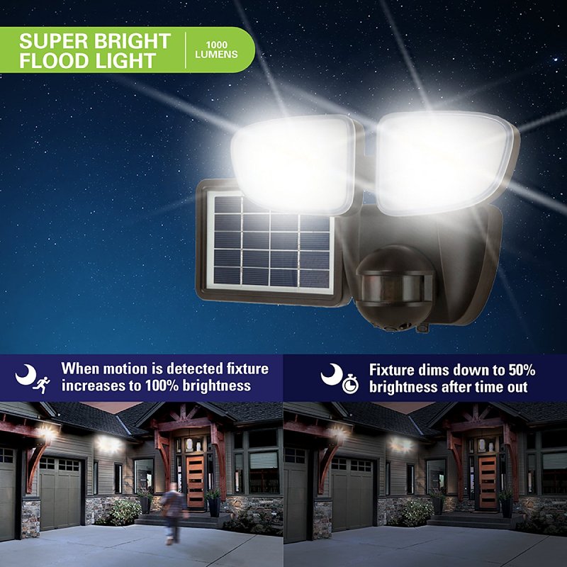 Halo SLFS1AM2B Motion Solar Security Light, 70 W, 2-Lamp, LED Lamp, Bright White Light, 1000 Lumens
