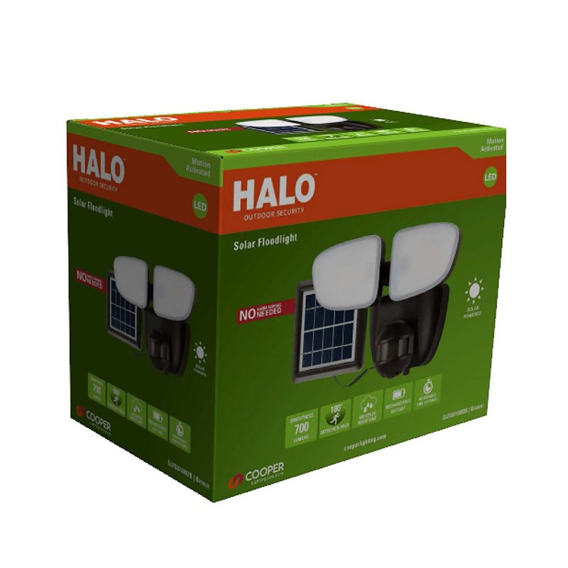 Halo SLFS07AM2B Motion Solar Security Light, 50 W, 2-Lamp, LED Lamp, Bright White Light, 700 Lumens
