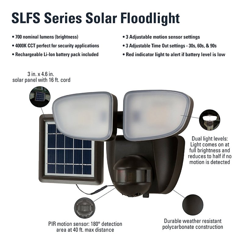 Halo SLFS07AM2B Motion Solar Security Light, 50 W, 2-Lamp, LED Lamp, Bright White Light, 700 Lumens